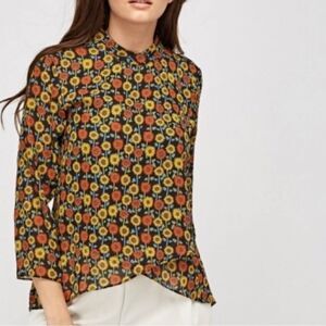 Brave Soul London Sunflower Floral High Neck Faux Wrap Blouse Fall Season M